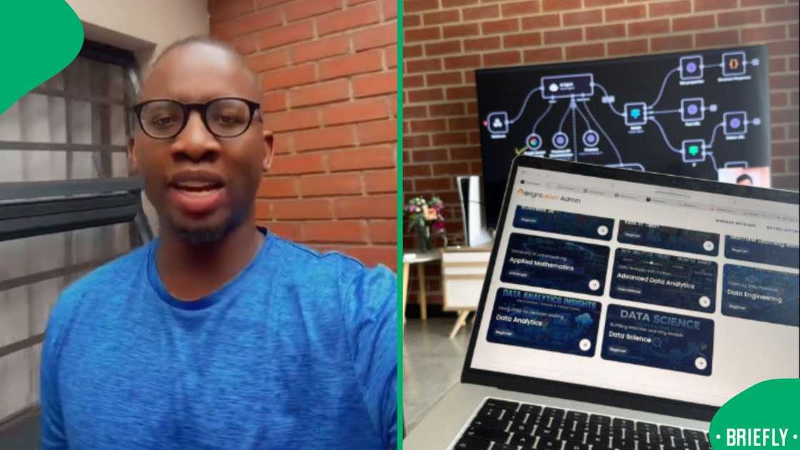 The visual on the right showed a laptop with his data scientist work The visual on the right showed a laptop with his data scientist work