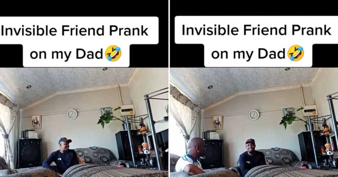Man pulls invisible friend prank on father, video gets people laughing Man pulls invisible friend prank on father, video gets people laughing