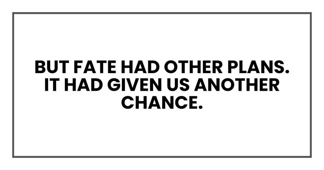 But fate had other plans. It had given us another chance. But fate had other plans. It had given us another chance.