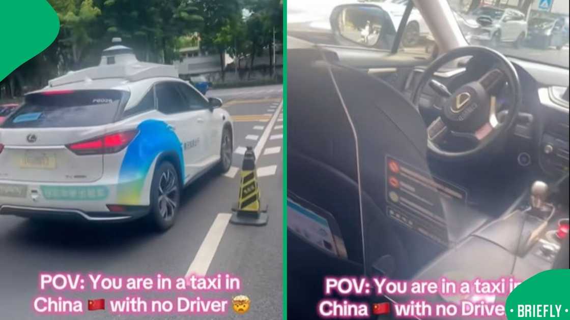 The image on the right captured the inside of the taxi with no driver The image on the right captured the inside of the taxi with no driver