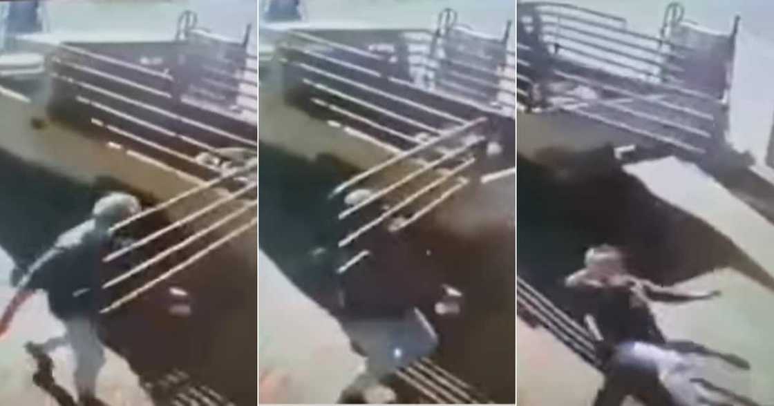 Eina, Saffas, React, Video, Bakkie, Flinging Open, Knocking, Woman, Petrol station Eina, Saffas, React, Video, Bakkie, Flinging Open, Knocking, Woman, Petrol station