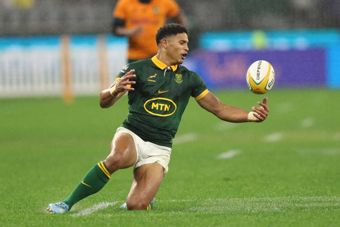 Sacha Feinberg-Mngomezulu during the Rugby Championship match between Australia Wallabies and South Africa Springboks Sacha Feinberg-Mngomezulu during the Rugby Championship match between Australia Wallabies and South Africa Springboks