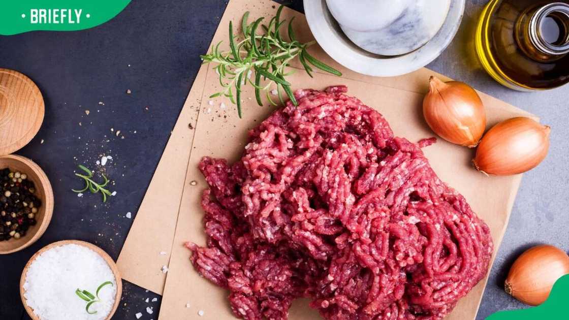 Homemade ground beef on craft paper Homemade ground beef on craft paper