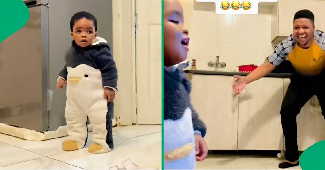 A TikTok video shows a dad playing hide and seek with his toddler.