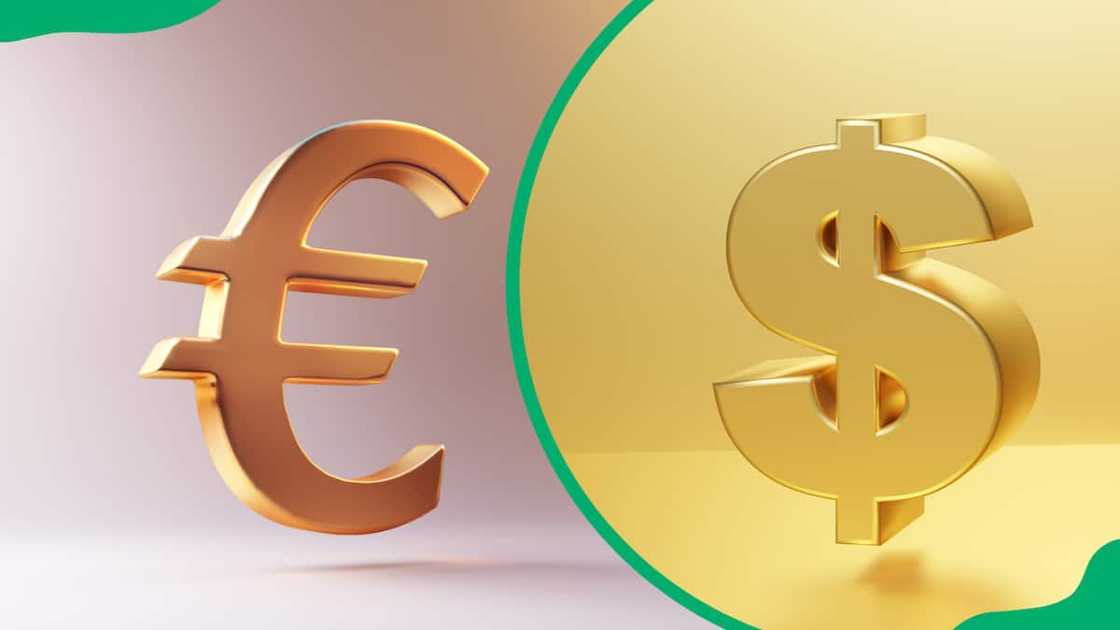 Euro and dollar signs in gold Euro and dollar signs in gold