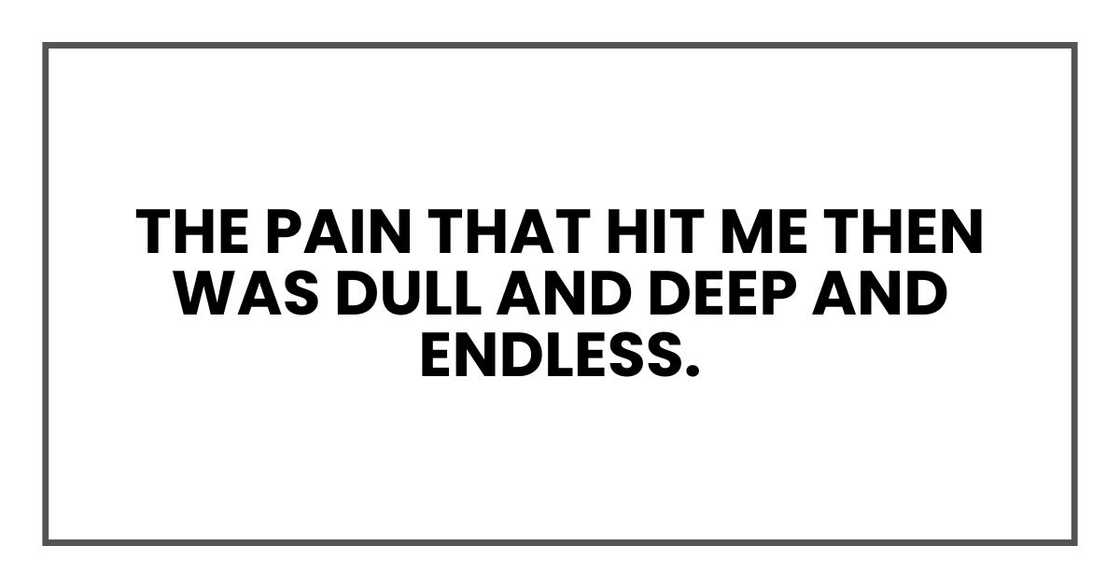 The pain that hit me then was dull and deep and endless. The pain that hit me then was dull and deep and endless.