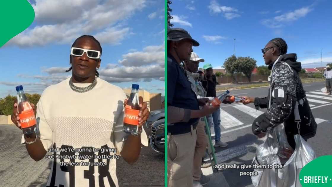 An American giving water to South Africans. An American giving water to South Africans.