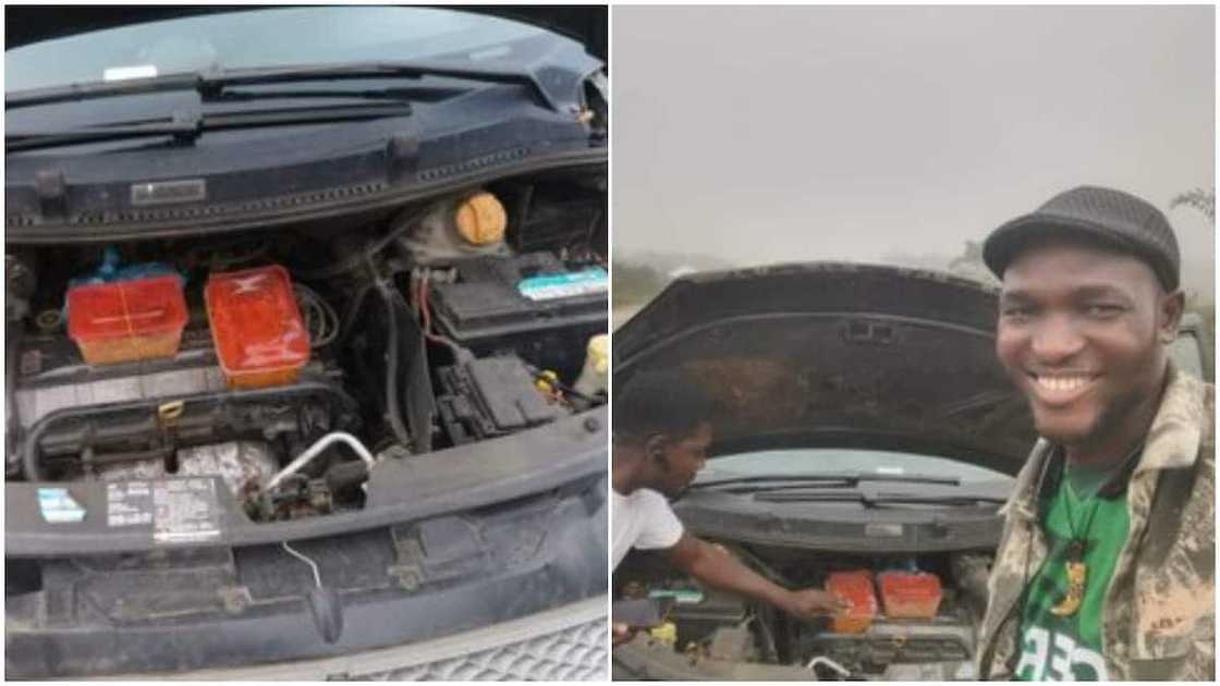 Nigerian man uses car engine as microwave to warm his food, shares photos Nigerian man uses car engine as microwave to warm his food, shares photos