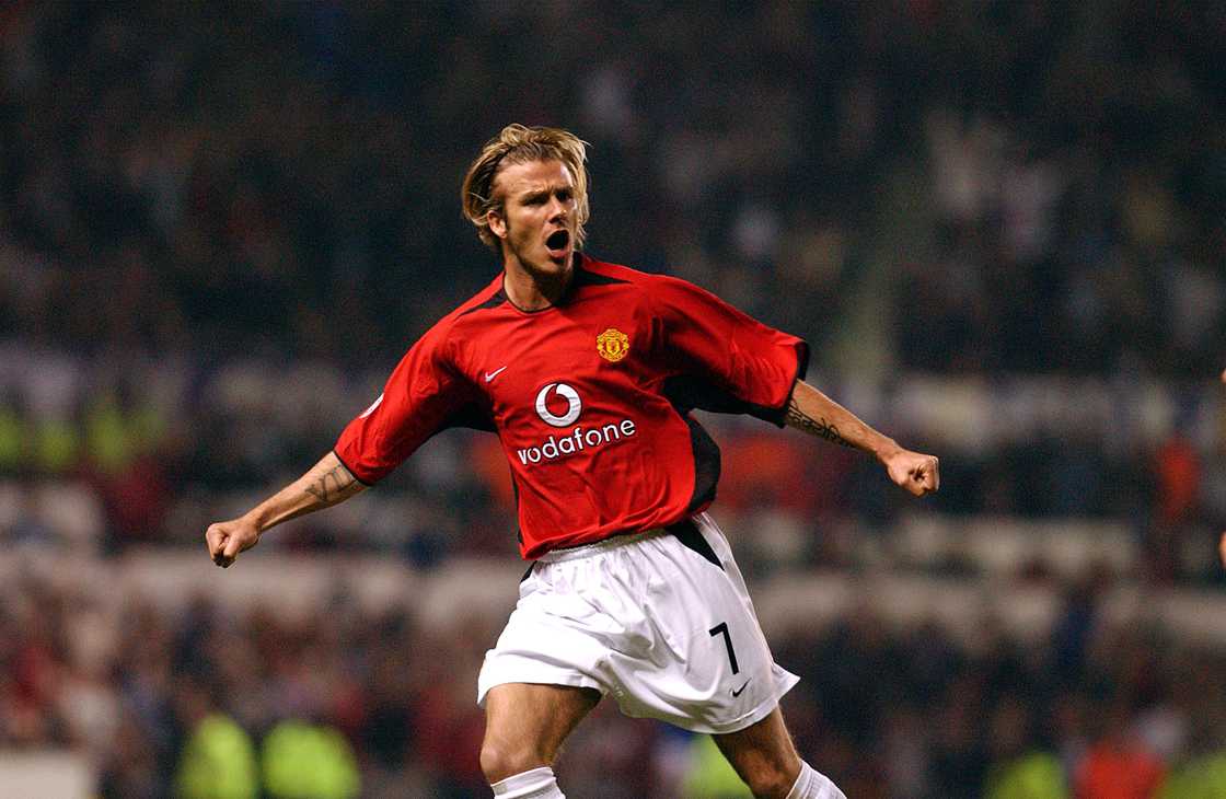 David Beckham at Old Trafford on April 22, 2003