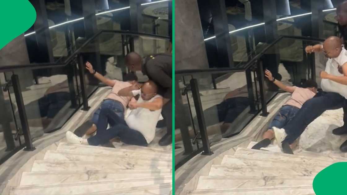 Men hilariously struggle to navigate stairs