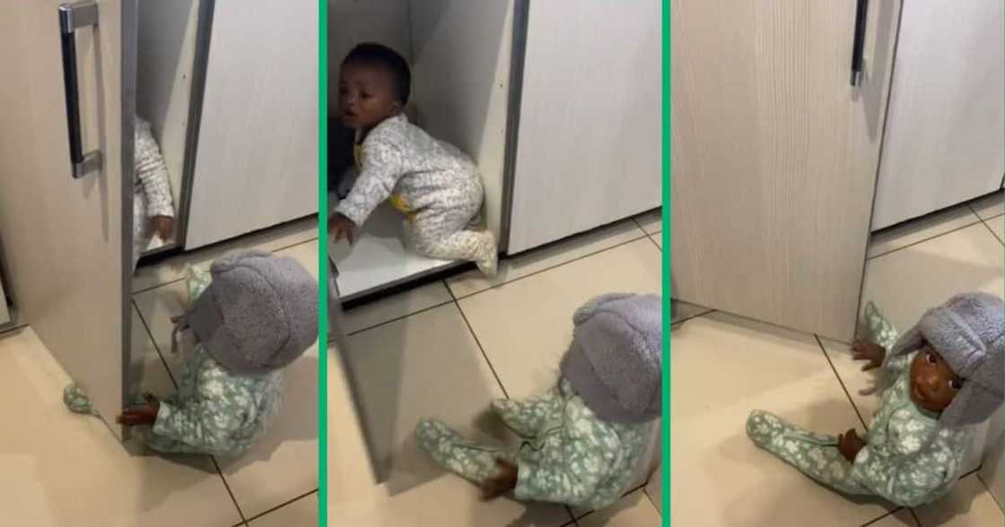 A TikTok video of the twins playing in the cupboard has undeniably struck a chord with Mzansi. A TikTok video of the twins playing in the cupboard has undeniably struck a chord with Mzansi.