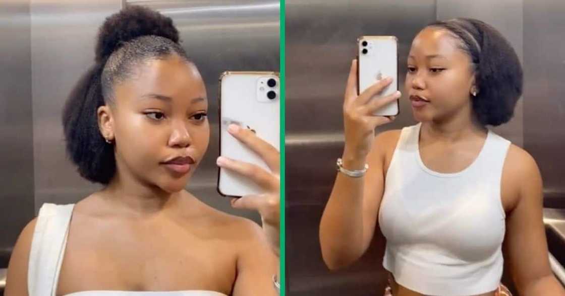 Young woman flexes her natural hair. Young woman flexes her natural hair.