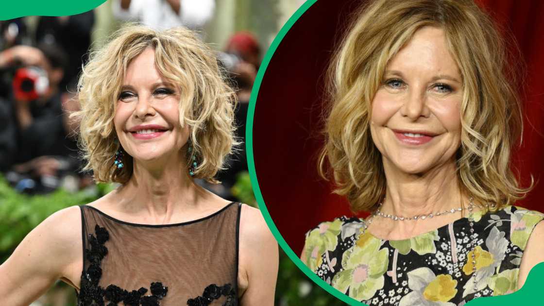 Meg Ryan at the 2024 Met Gala (L). Meg Ryan at the Fourth Annual Academy Museum Gala (R).