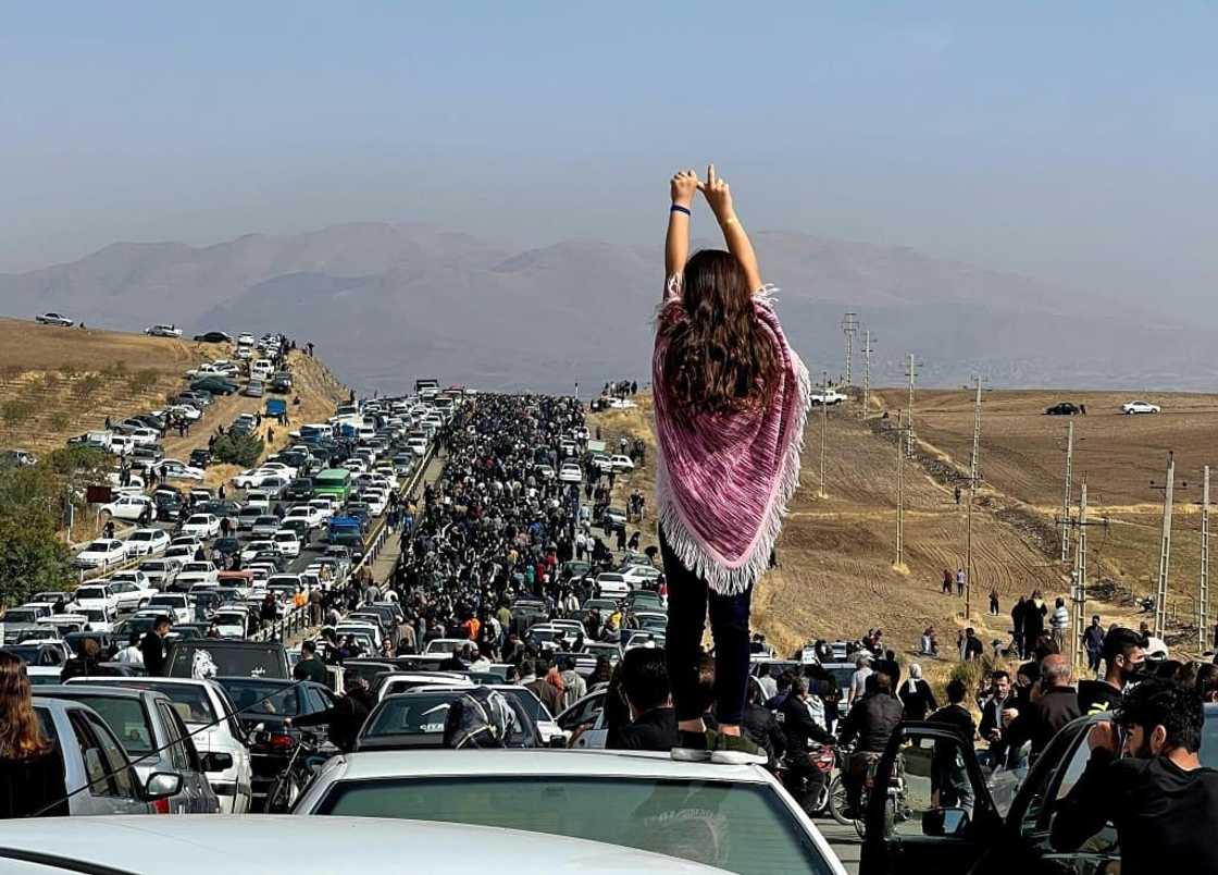 This image posted on Twitter reportedly taken on October 26, shows protesters in the western Iranian province of Kurdistan This image posted on Twitter reportedly taken on October 26, shows protesters in the western Iranian province of Kurdistan