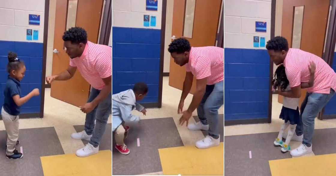 Teacher gives students special handshake