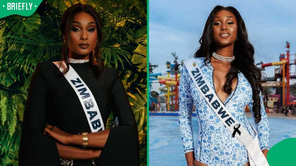 Miss Universe Zimbabwe Lyshanda Moyas wearing her sash.