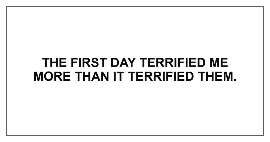 The first day terrified me more than it terrified them. The first day terrified me more than it terrified them.