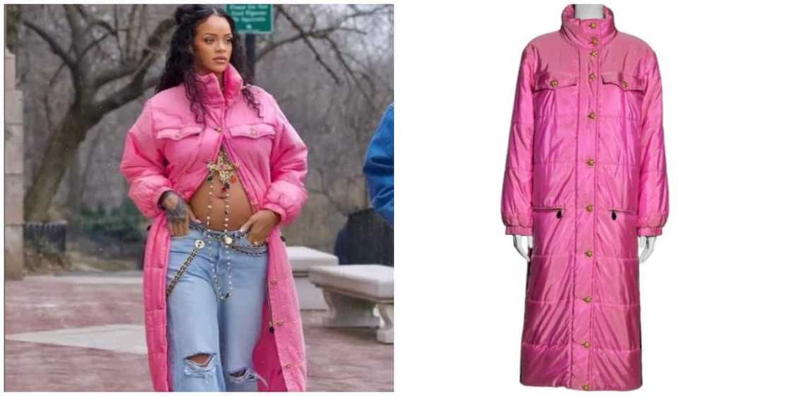 Photos of Rihanna and the pink puffer coat. Photos of Rihanna and the pink puffer coat.