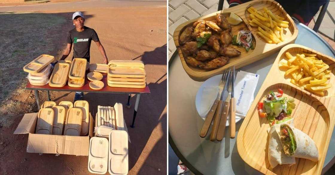 Man makes wooden plates