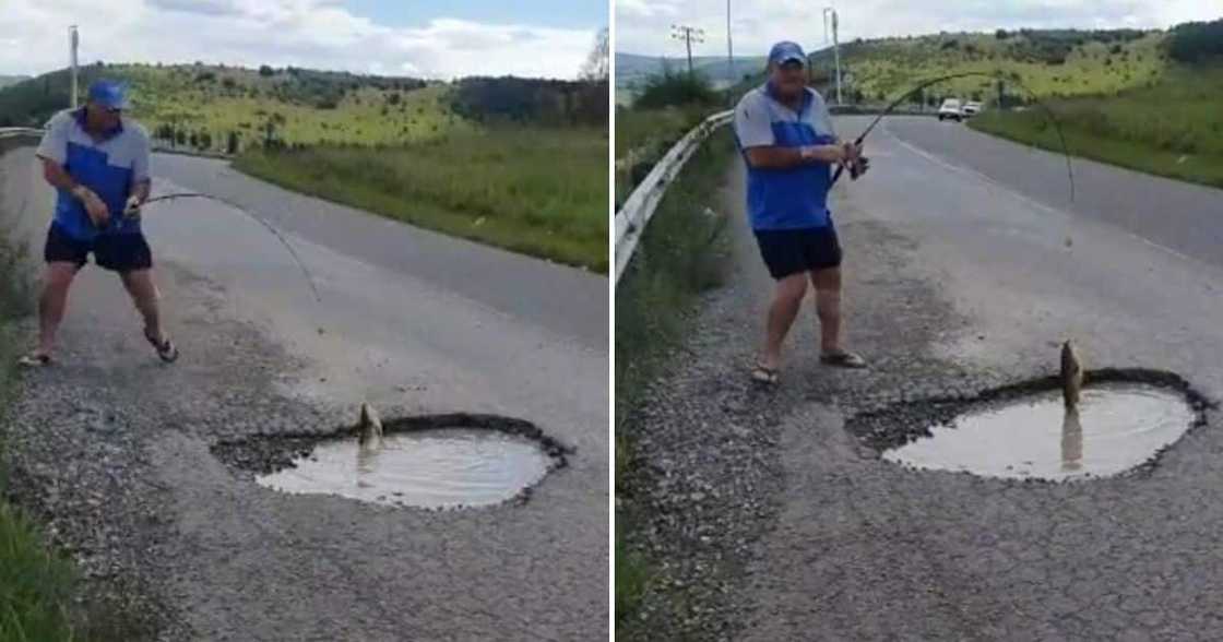 Video of South African man fishing in a pothole Video of South African man fishing in a pothole