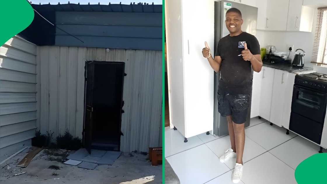 A man showcased his shack's modern interior. A man showcased his shack's modern interior.