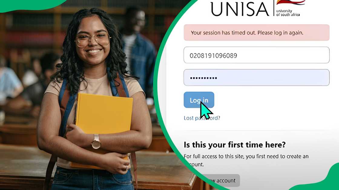 A university student (L). Unisa's open learning platform (R) A university student (L). Unisa's open learning platform (R)