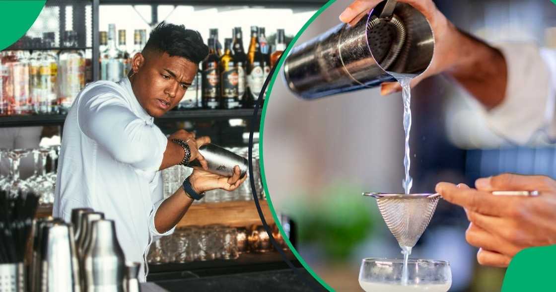 A young gentleman turned heads with his unusual alcohol mixture. A young gentleman turned heads with his unusual alcohol mixture.