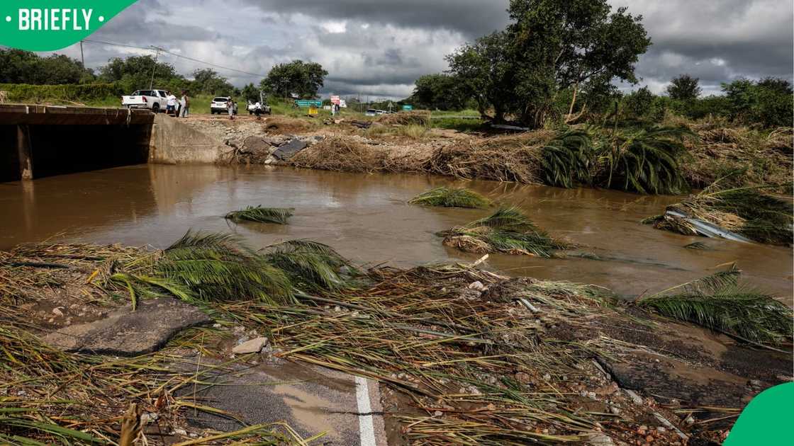 The bakkie was swept off a bridge