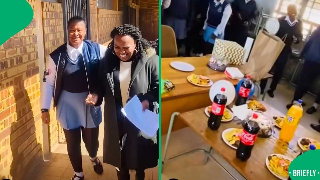 The learners all got out of their classroom, embraced her, and walked her back to the classroom