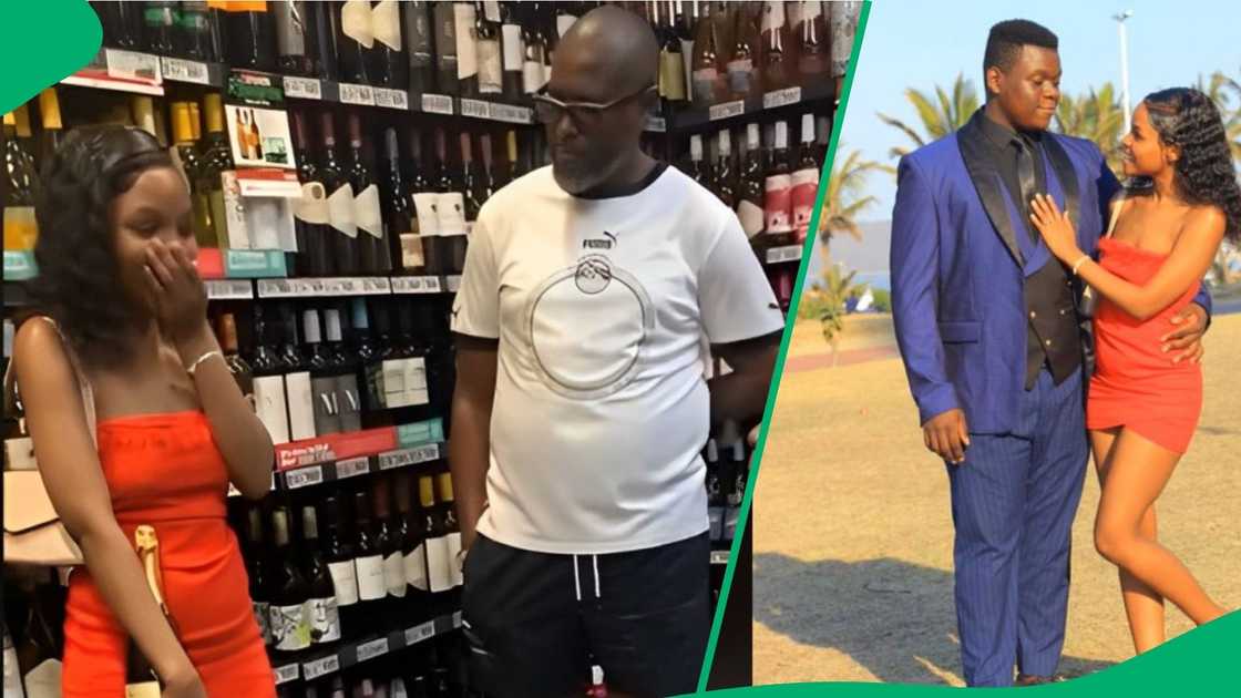 A TikTok video shows a man proposing to his wif e at a liquor store