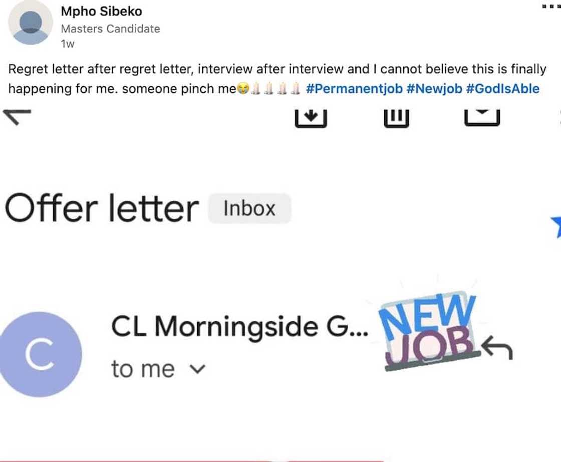 Mpho Sibeko shows offer letter on social media Mpho Sibeko shows offer letter on social media