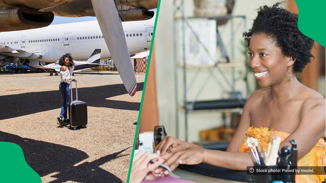 A woman took a plane to get her nails done. A woman took a plane to get her nails done.
