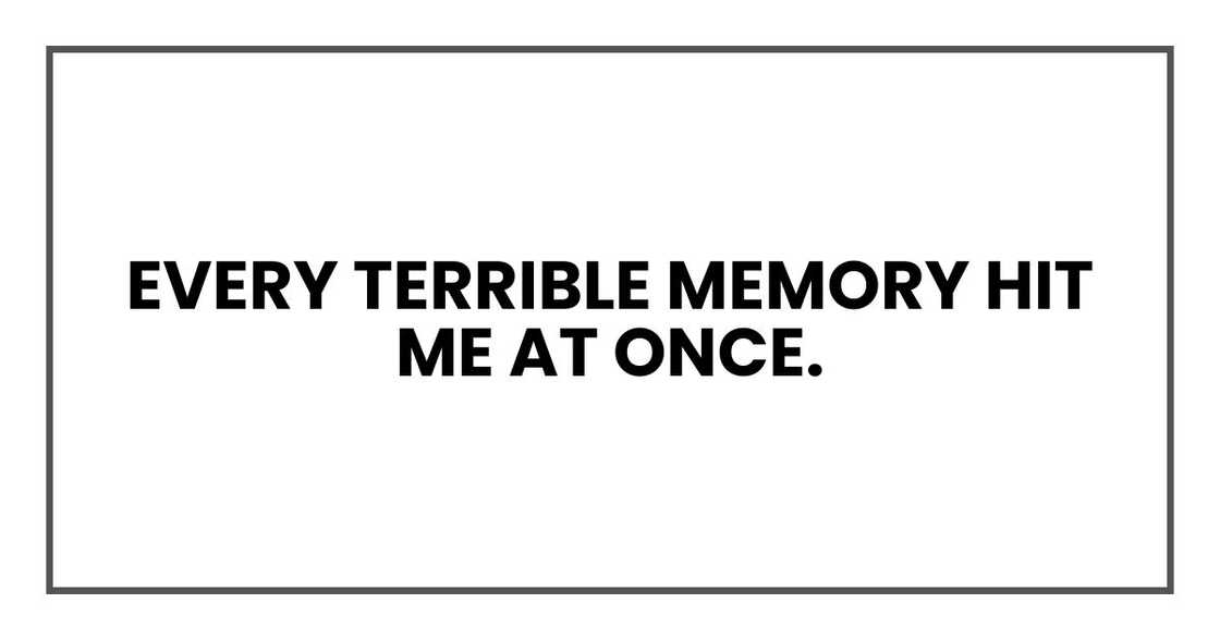 Every terrible memory hit me at once. Every terrible memory hit me at once.
