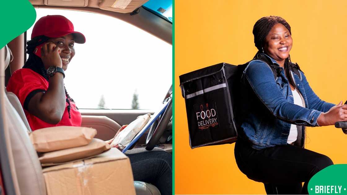 The visual on the right showed a woman on a delivery bike