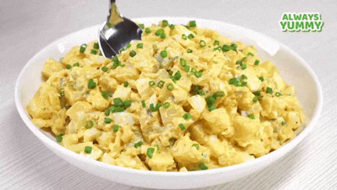 Preparing potato salad Preparing potato salad