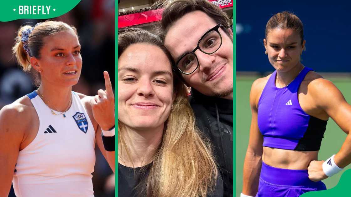 Maria at the 2024 Olympic Games (L). The tennis pro and her partner posing for a photo (C). Sakkari at the US Open in 2024 (R)