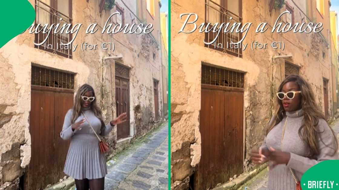 The visual on the right captured her posing next to her house in Italy