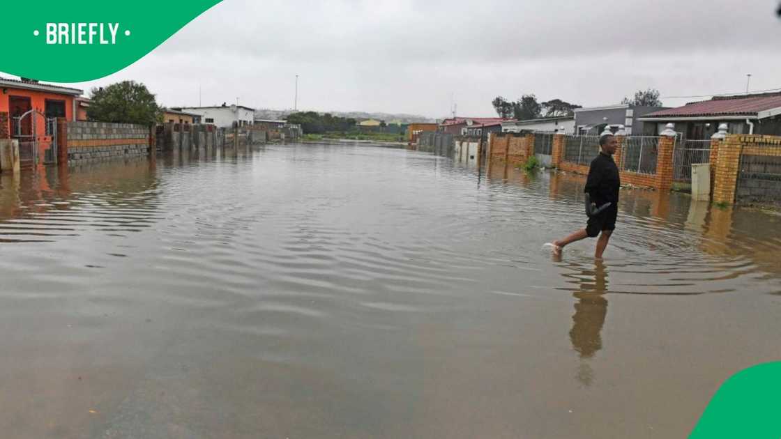 A flooded road after a heavy downpour in South Africa