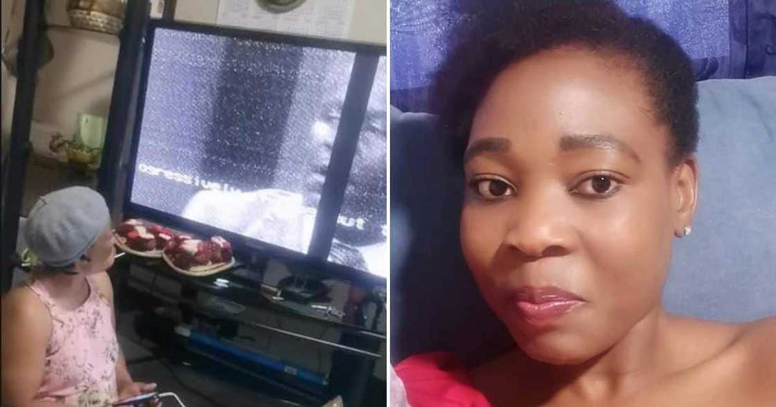 Woman shares video of her mum watching TV.