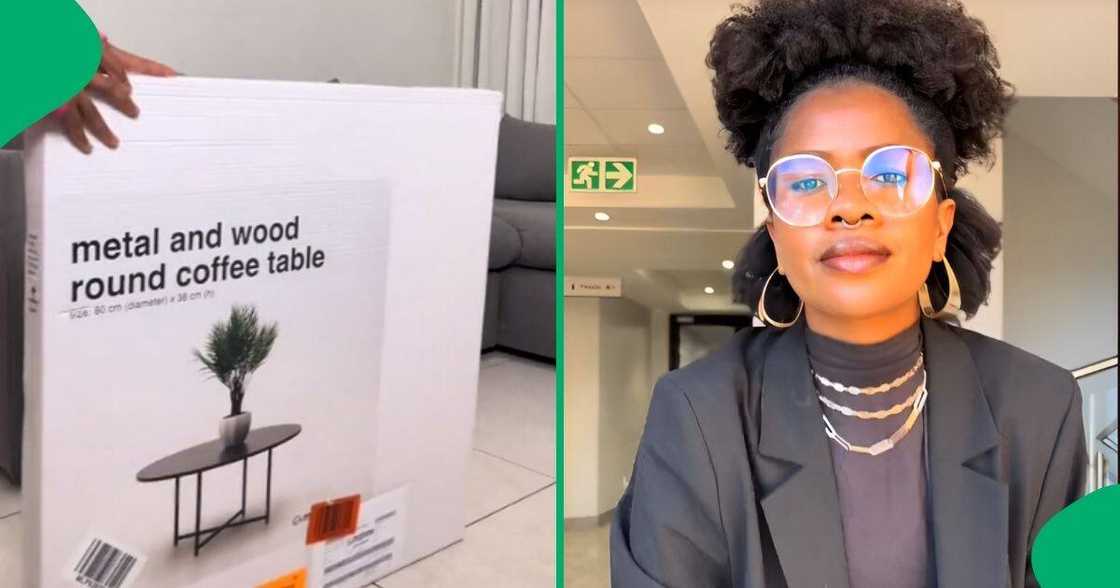 A young Johannesburg woman showed off her new coffee table purchase A young Johannesburg woman showed off her new coffee table purchase