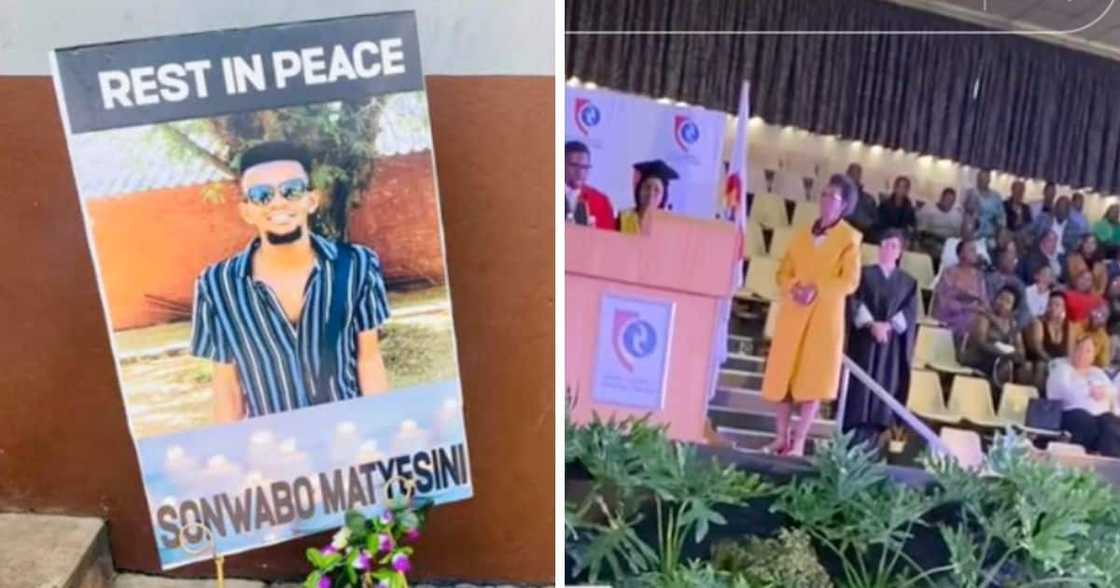 A young woman shares a heartfelt post of her late fiancé's graduation. A young woman shares a heartfelt post of her late fiancé's graduation.