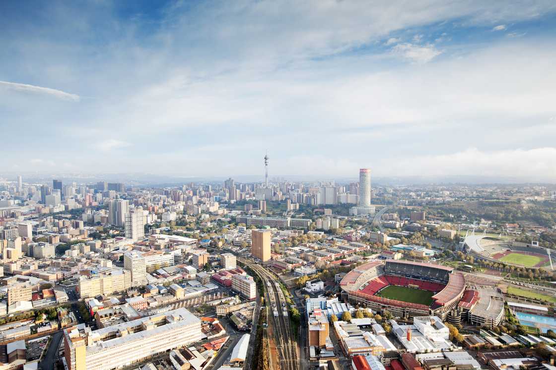 Skyline of Johannesburg with Ellis Park Stadium, Gauteng Province, South Africa Skyline of Johannesburg with Ellis Park Stadium, Gauteng Province, South Africa
