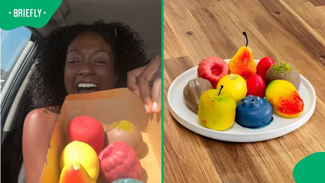 A woman tried fruit-shaped desserts in Cape Town. A woman tried fruit-shaped desserts in Cape Town.