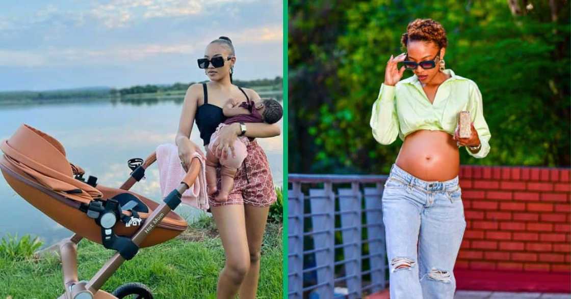 Mom shows off baby in a bouquet Mom shows off baby in a bouquet