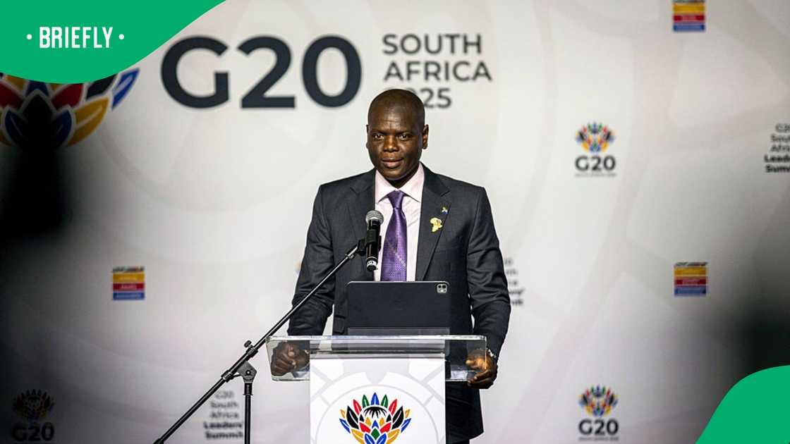 South African minister of International Relations and Cooperation Ronald Lamola speaks during a press briefing as South Africa prepares to host the G20 Leaders' Summit on November 17, 2025 at Nasrec Convention Center in Johannesburg, South Africa South African minister of International Relations and Cooperation Ronald Lamola speaks during a press briefing as South Africa prepares to host the G20 Leaders' Summit on November 17, 2025 at Nasrec Convention Center in Johannesburg, South Africa