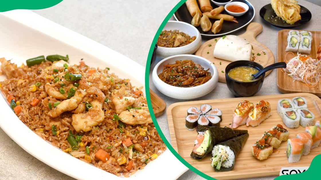 Wokked rice (L). Soya Soul platter (R)