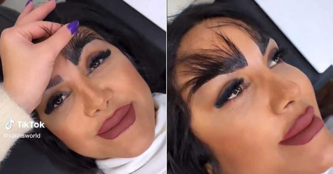Woman glues hair onto eyebrows in TikTok Woman glues hair onto eyebrows in TikTok