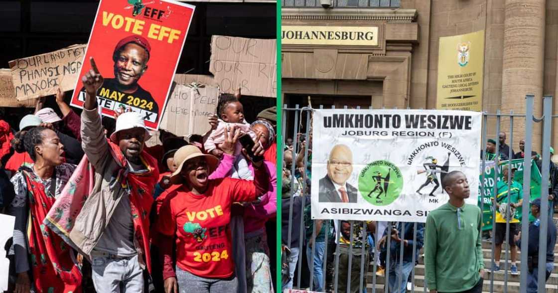 Members of the MKP and the EFF joined forces in supporting Jacob Zuma outside the Johannesburg High Court Members of the MKP and the EFF joined forces in supporting Jacob Zuma outside the Johannesburg High Court
