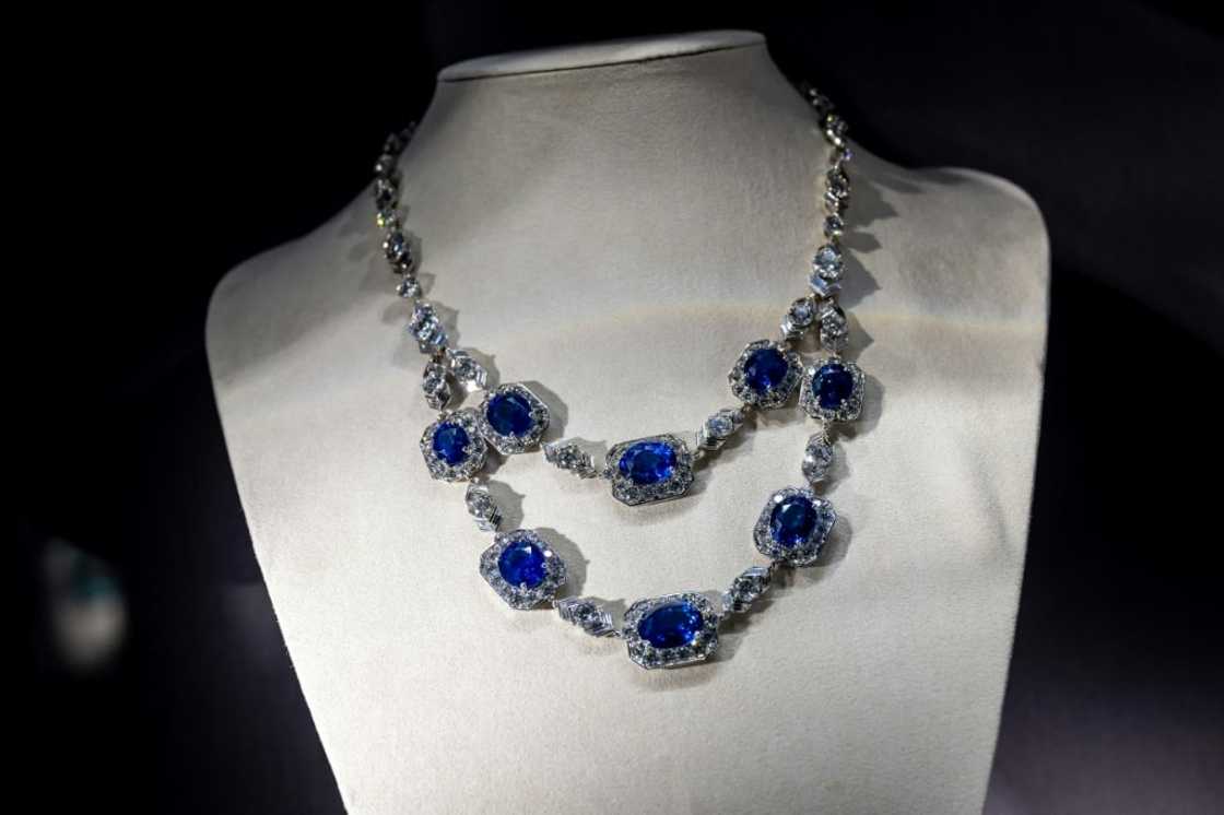 A Bulgari sapphire and diamond necklace will be on sale at the auction in Switzerland A Bulgari sapphire and diamond necklace will be on sale at the auction in Switzerland