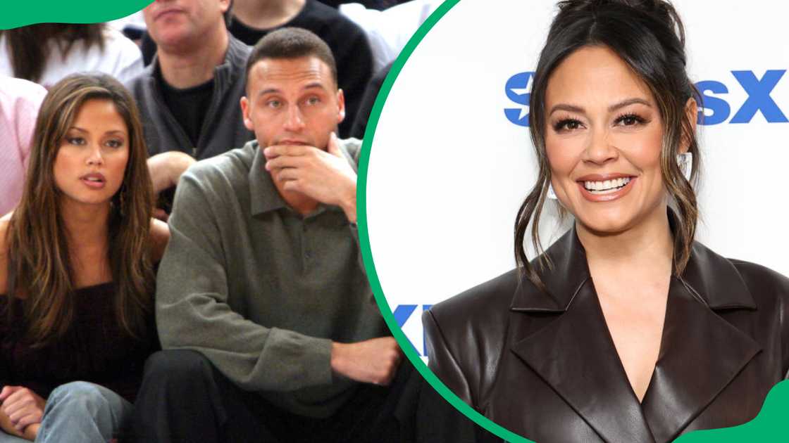 Vanessa Minnillo and Derek Jeter at Madison Square Garden in 2003 (L). The actress at the SiriusXM Studios in 2025 (R)